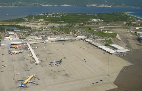 Archived aerial view of Norman Manley International Airport in Jamaica