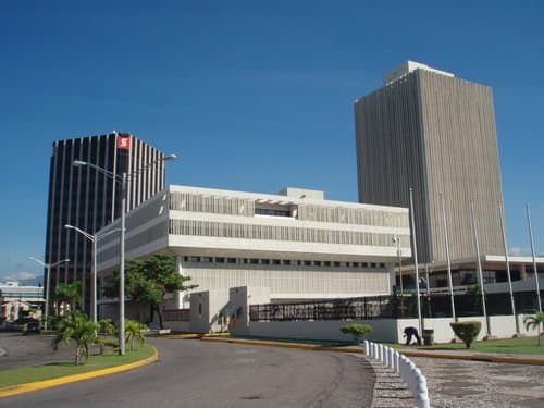 Scotiabank and Bank of Jamaica buildings in downtown Kingston