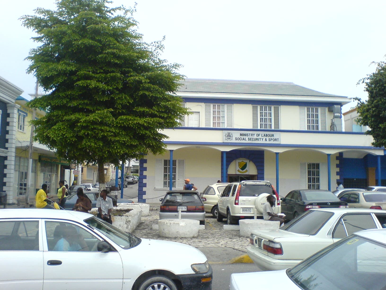 The signed labour ministry building beside a street in Montego Bay, Jamaica.