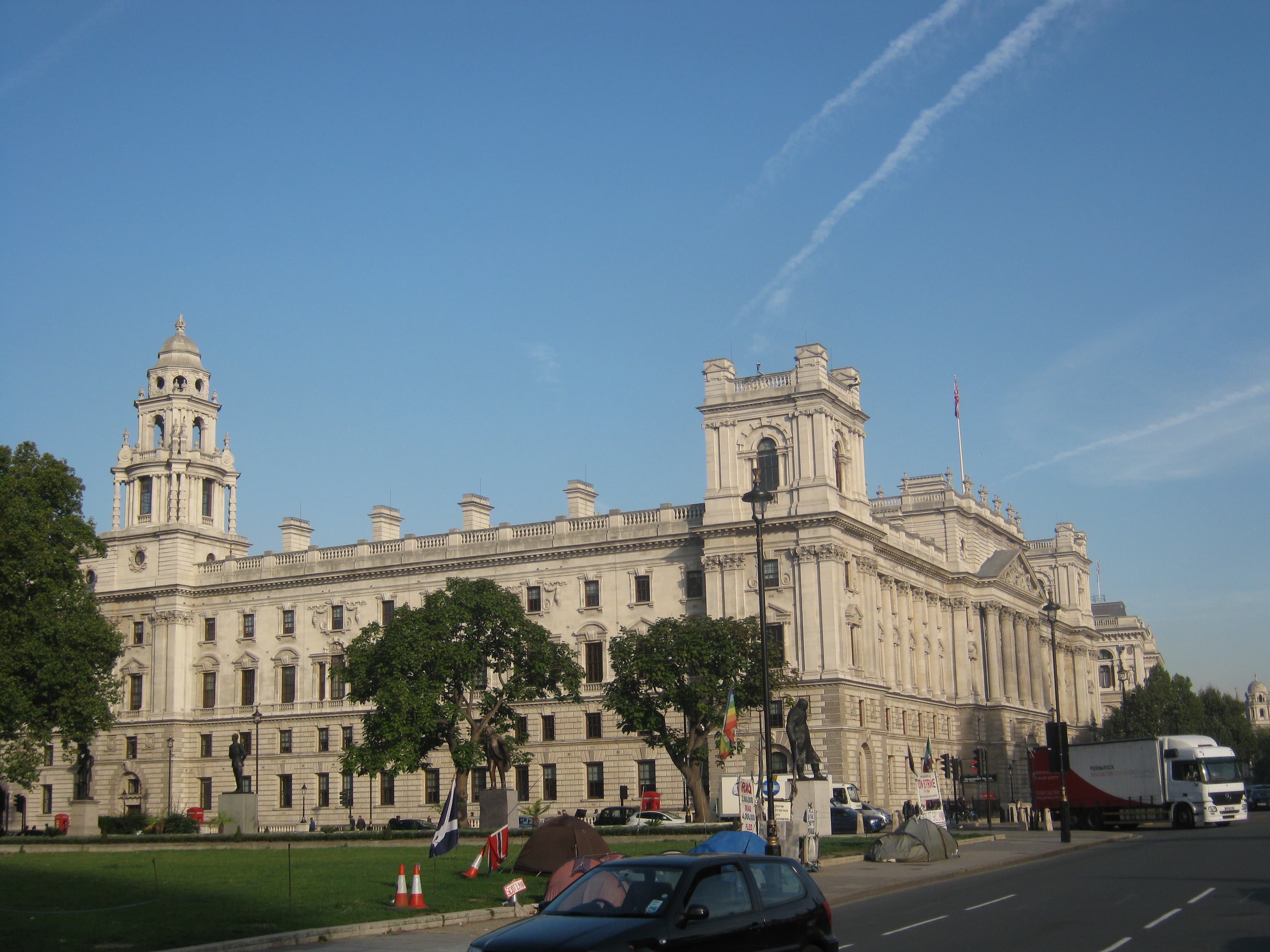 Archived exterior of HM Treasury in Westminster, London